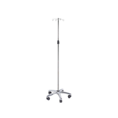 Asta portaflebo in acciaio inox con ruote 4 ganci in acciaio - base cromata