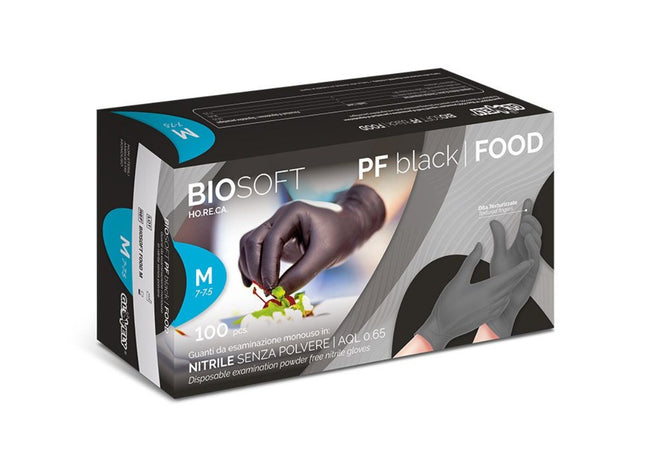 Guanti Monouso In Nitrile - Senza Polvere - Biosoft Food Nero - AFT Medical